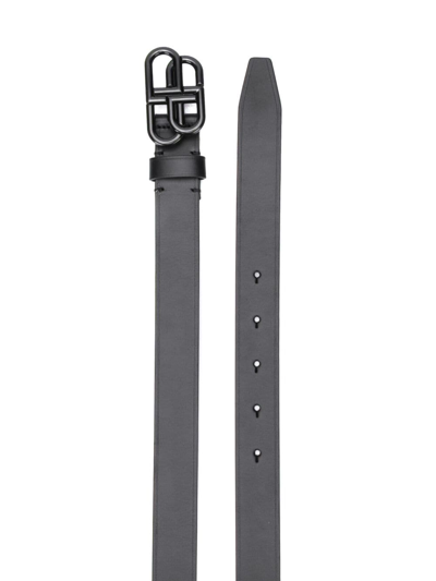 Shop Balenciaga Bb Thin Leather Belt In Black