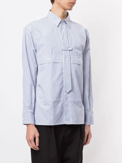 Shop Gr-uniforma Tie-detail Striped Shirt In Blue