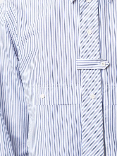 Shop Gr-uniforma Tie-detail Striped Shirt In Blue