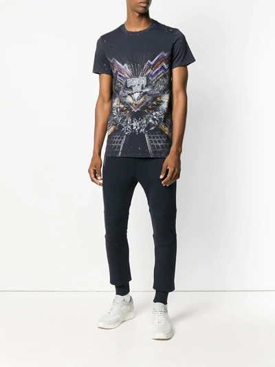 Shop Balmain Graphic Print T-shirt In Blue