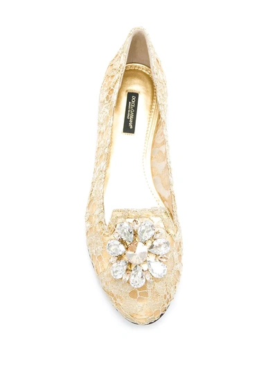 Shop Dolce & Gabbana Vally Taormina Lace Ballerina Shoes In Yellow