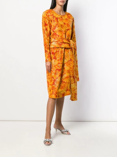 Pre-owned Saint Laurent Lurex Detailing Floral Dress In Orange