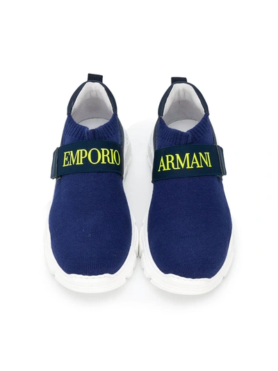 Shop Emporio Armani Teen Logo-strap Slip-on Sneakers In Blue