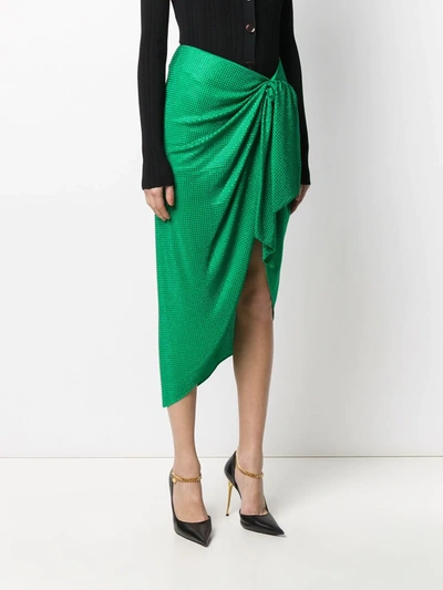 Shop Balmain Polka-dot Ruched Midi Skirt In Green