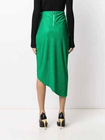 Shop Balmain Polka-dot Ruched Midi Skirt In Green