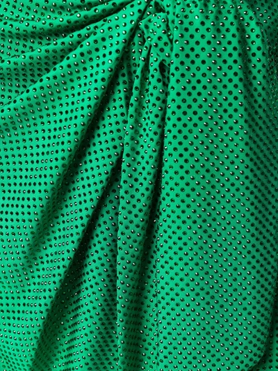 Shop Balmain Polka-dot Ruched Midi Skirt In Green