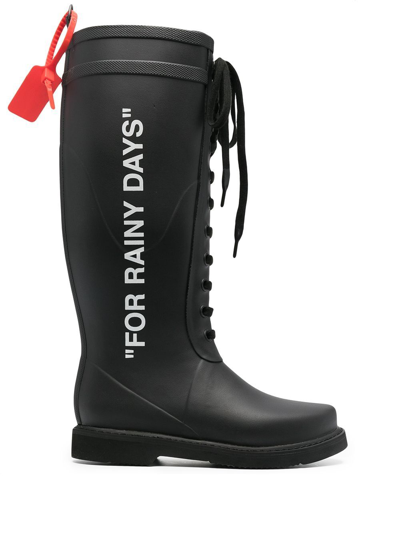 Shop Off-white Zip Tie Tag Rain Boots In Black