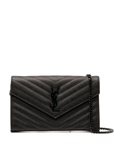 Shop Saint Laurent Monogram Chain Wallet In Black