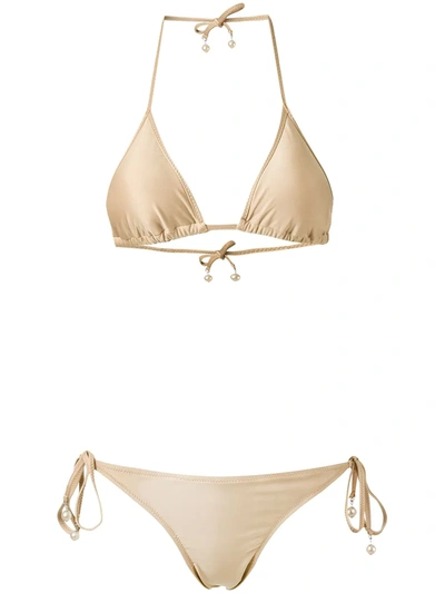 Shop Amir Slama Triangle Bikini Set In Neutrals