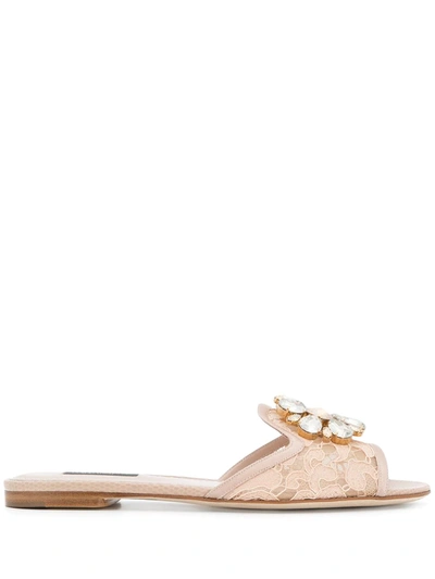 Shop Dolce & Gabbana Rainbow Lace Brooch-detail Sandals In Neutrals