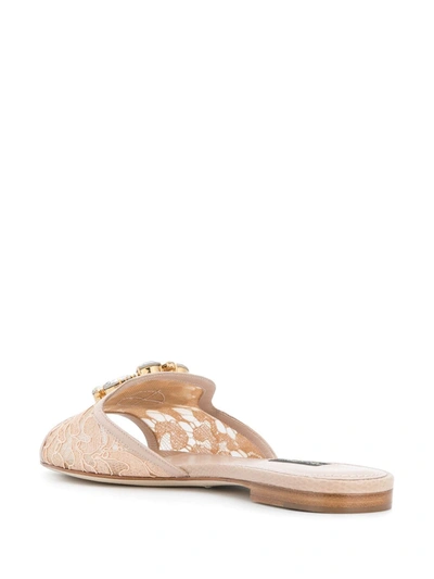 Dolce & Gabbana Bianca Lace Slides In Neutral