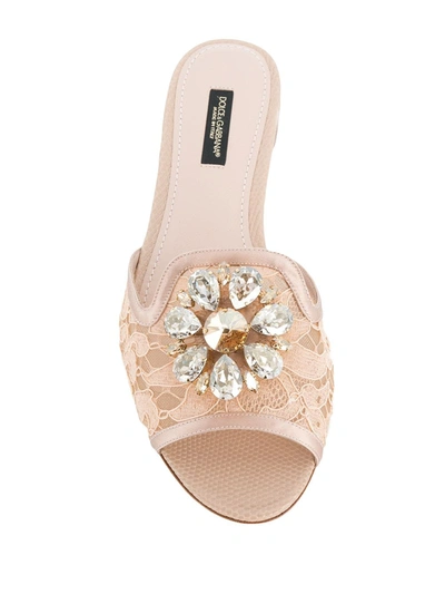 Dolce & Gabbana Bianca Lace Slides In Neutral