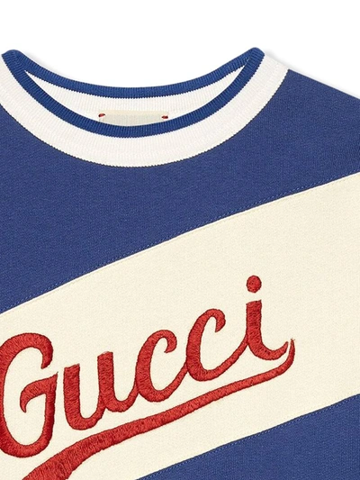 Shop Gucci Logo-embroidered Long-sleeved Sweatshirt In Blue