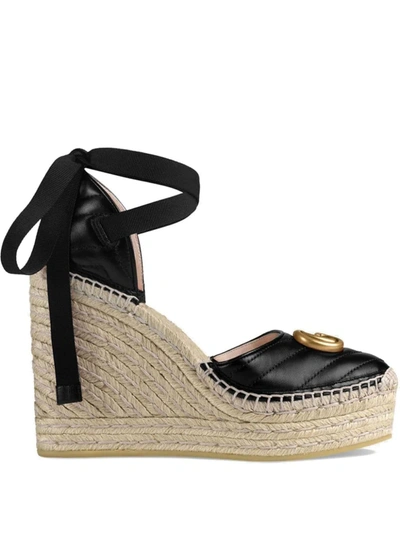 Shop Gucci Leather Platform Espadrille In Black