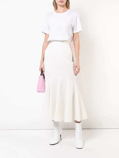 Shop Natasha Zinko Colourblock Ruffled Midi Skirt In White