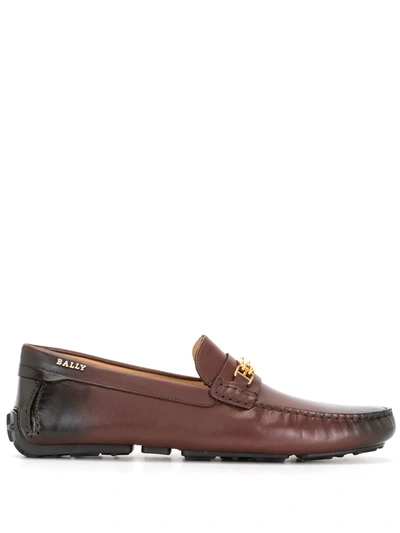 Shop Bally Logo-plaque Leather Loafers In Brown