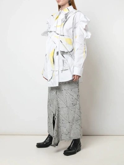 Shop Yohji Yamamoto Paintstroke Print Shirt In White