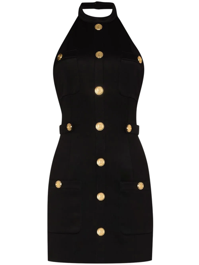 Shop Balmain Short Buttoned Dress In Schwarz