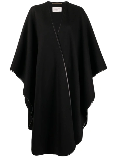 Shop Saint Laurent Oversized Poncho Cape Coat In Black