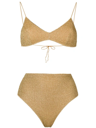 Oseree Womens Gold Lumière Metallic High-rise Bikini Set L In Metallic