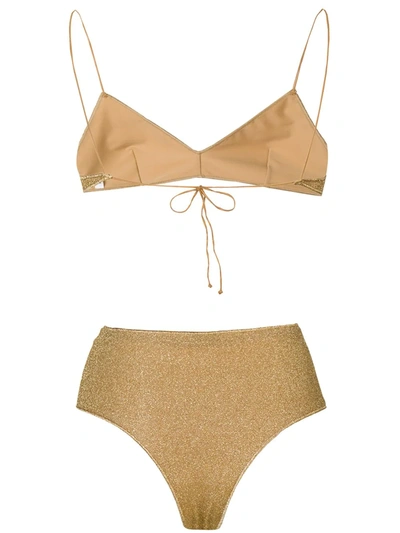 Oseree Womens Gold Lumière Metallic High-rise Bikini Set L In Metallic