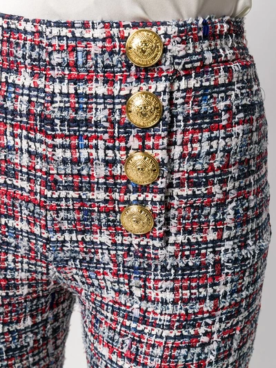 Balmain Button-detailed High-waisted Cropped Tweed Pants In Blue