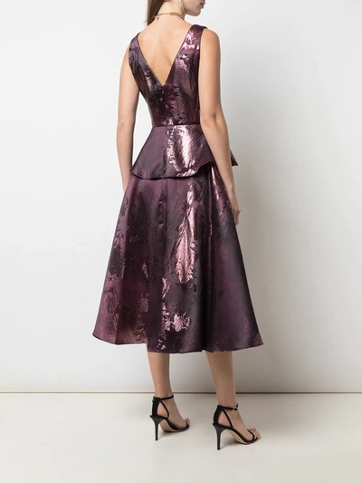 Shop Marchesa Notte Metallic-print Flared Dress In Purple