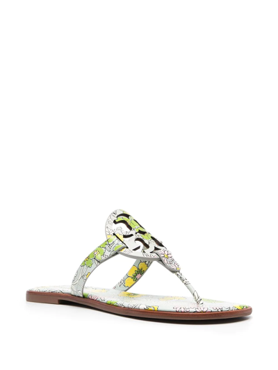 Shop Tory Burch Miller Wallpaper Floral-print Leather Slides In Blue