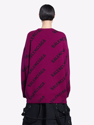 Shop Balenciaga Oversized Logo-intarsia Jumper In Violett