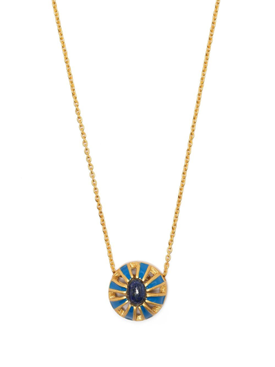 Shop Akansha Sethi Enamel And Lapis Button Necklace In Gold