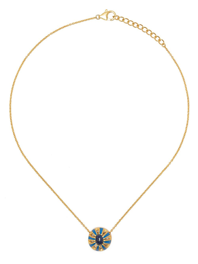 Shop Akansha Sethi Enamel And Lapis Button Necklace In Gold