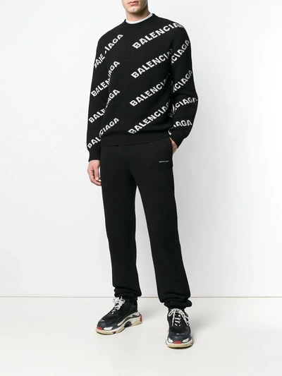 Shop Balenciaga Intarsia-knit Logo Jumper In Black