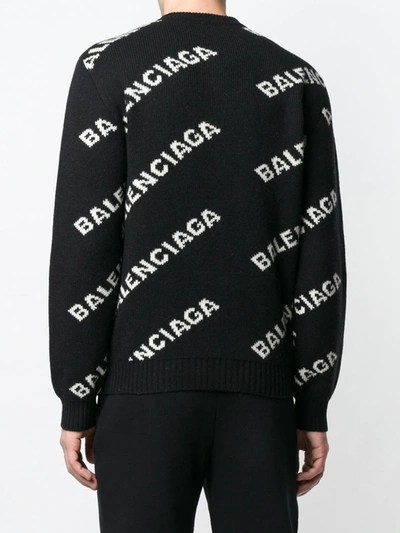 Shop Balenciaga Intarsia-knit Logo Jumper In Black