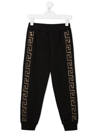 Shop Young Versace Teen Crystal-embellished Track Pants In Black