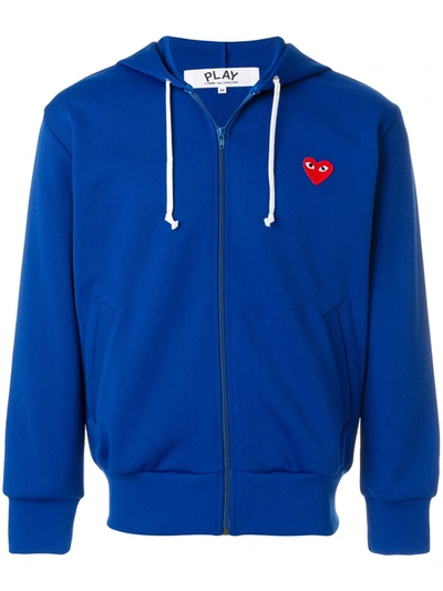 Shop Comme Des Garçons Play Zipped Heart Logo Hoodie In Blue