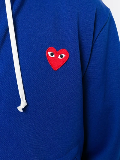 Shop Comme Des Garçons Play Zipped Heart Logo Hoodie In Blue