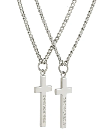 Shop Dsquared2 Double Cross Necklace In Metallic