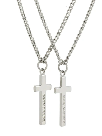 Dsquared2 Double Cross Necklace In Metallic
