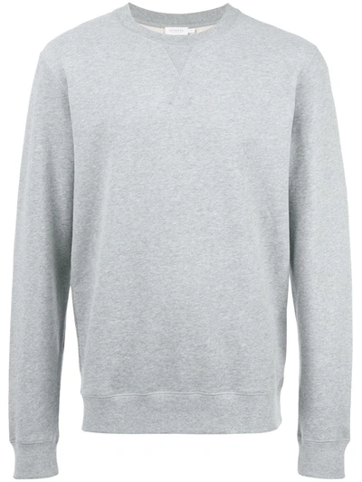 Shop Sunspel Plain Crew Neck Sweatshirt In Grey