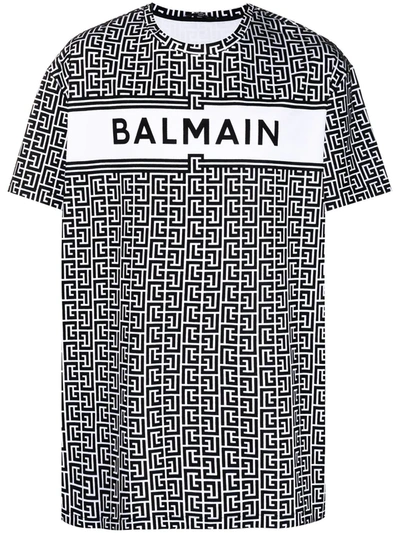 Balmain White & Black Bicolor Monogram Logo T-shirt