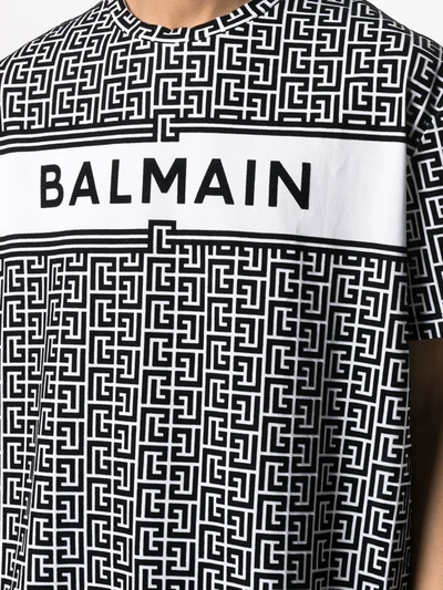 Shop Balmain Flocked Monogram Logo T-shirt In White