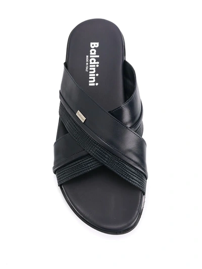 Shop Baldinini Logo Leather Sliders In Blue