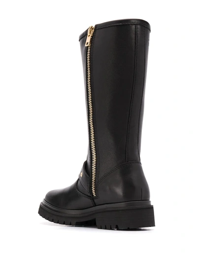 Shop Versace Jeans Couture Mid-calf Buckle Strap Boots In Black