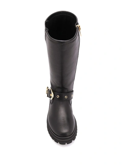 Shop Versace Jeans Couture Mid-calf Buckle Strap Boots In Black