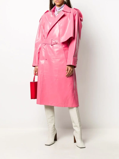 Shop Bottega Veneta Leather Trench Coat In Pink