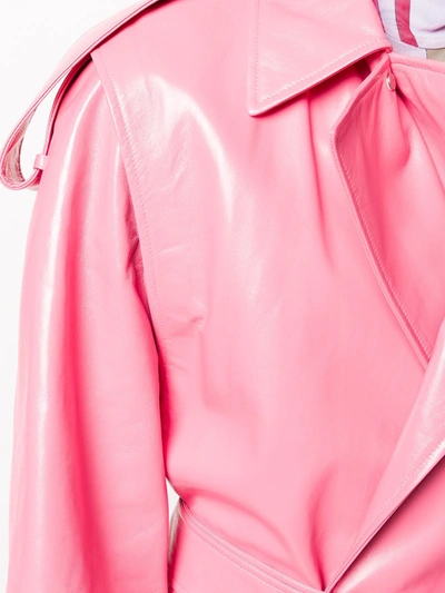 Shop Bottega Veneta Leather Trench Coat In Pink