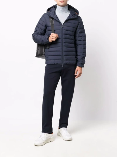 Shop Save The Duck Hooded Zip-up Padded Jacket In Blau
