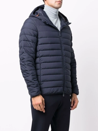 Shop Save The Duck Hooded Zip-up Padded Jacket In Blau