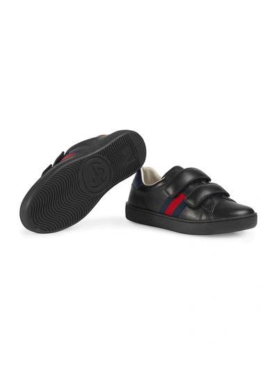 Shop Gucci Children's Leather Sneaker With Web In Black