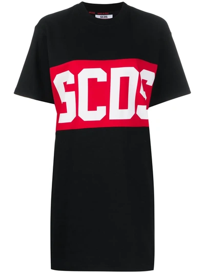 Shop Gcds Logo Print T-shirt Dress In Black